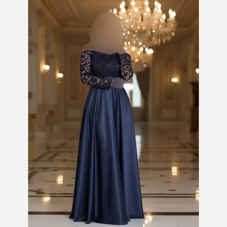 پیراهن مجلسی زنانه گیپور مخمل و ساتن آمریکایی سایزبندی کامل مشکی سبز سورمه ای