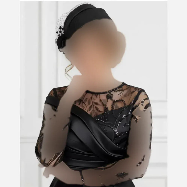 پیراهن مجلسی زنانه ارغوان حریر پولکی گلدوزی شده ترک و ساتن مشکی سایز 38 تا 50