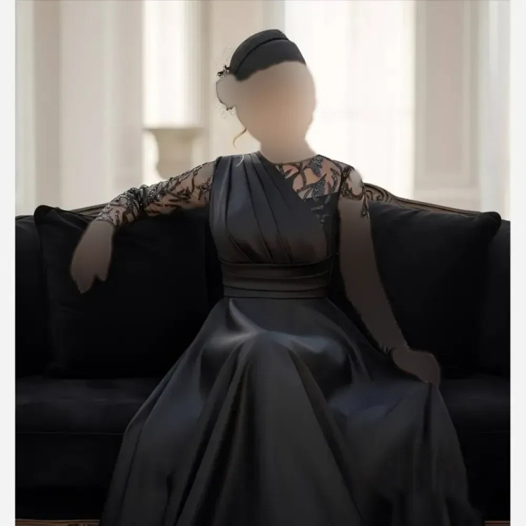 پیراهن زنانه ملیله دوزی شده با دامن ساتن آمریکایی مشکی سایزبندی کامل