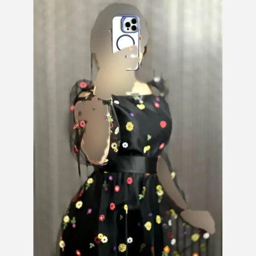 پیراهن مجلسی زنانه بابونه تور گلدوزی شده قد 130 سایز 36 تا 40 مشکی