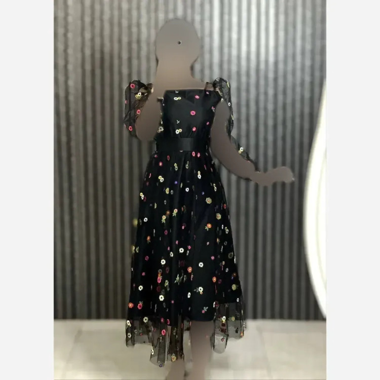 پیراهن مجلسی زنانه بابونه تور گلدوزی شده قد 130 سایز 36 تا 40 مشکی