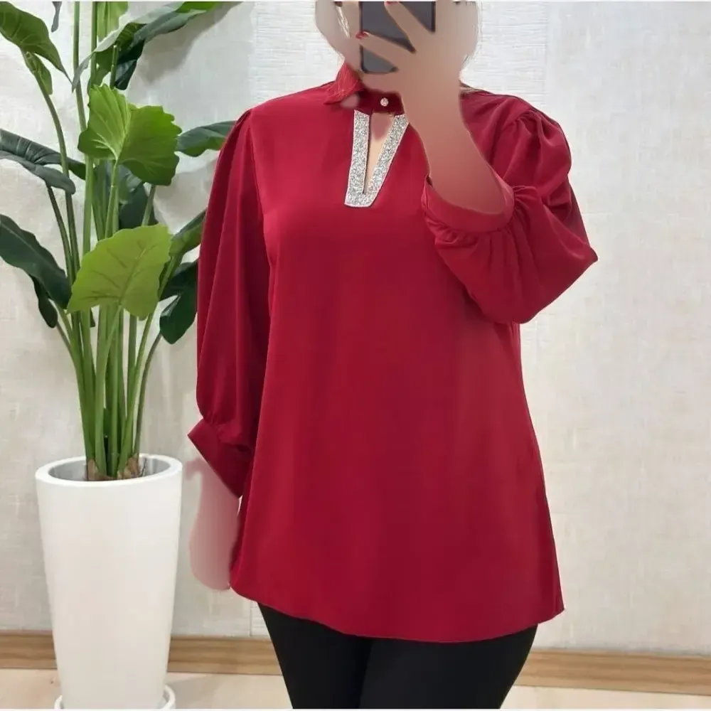شومیز آفتاب الیزه اعلا یقه نوار اتریشی در رنگهای هلویی و زرشکی سایز 1 تا 3