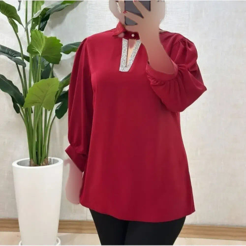 شومیز آفتاب الیزه اعلا یقه نوار اتریشی در رنگهای هلویی و زرشکی سایز 1 تا 3