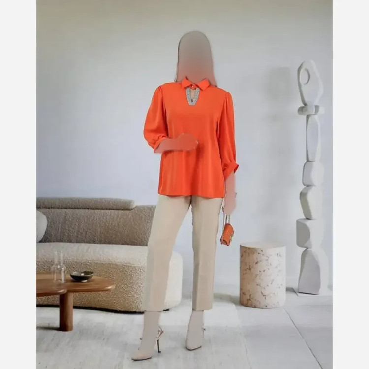 شومیز آفتاب الیزه اعلا یقه نوار اتریشی در رنگهای هلویی و زرشکی سایز 1 تا 3