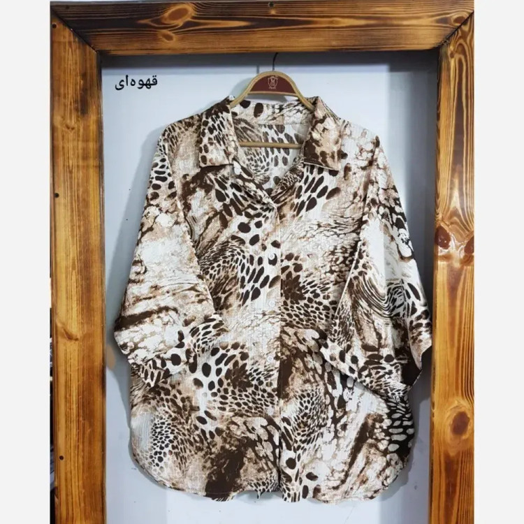 شومیز آبرنگی پلنگی زنانه فری سایز جنس پفکی قد 72