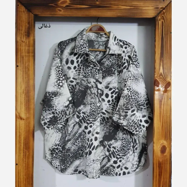 شومیز آبرنگی پلنگی زنانه فری سایز جنس پفکی قد 72