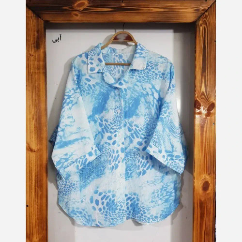 شومیز آبرنگی پلنگی زنانه فری سایز جنس پفکی قد 72