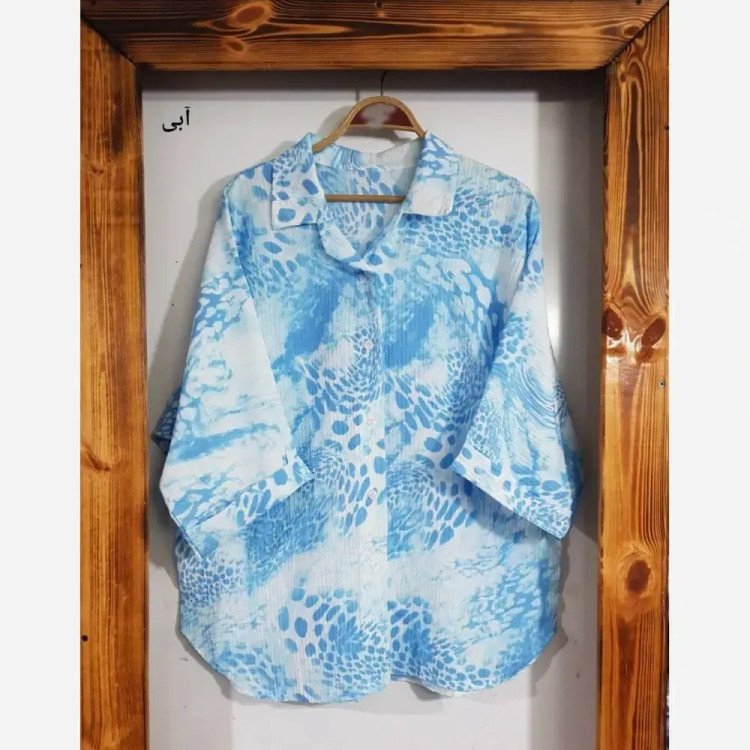 شومیز آبرنگی پلنگی زنانه فری سایز جنس پفکی قد 72