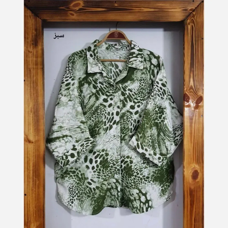 شومیز آبرنگی پلنگی زنانه فری سایز جنس پفکی قد 72