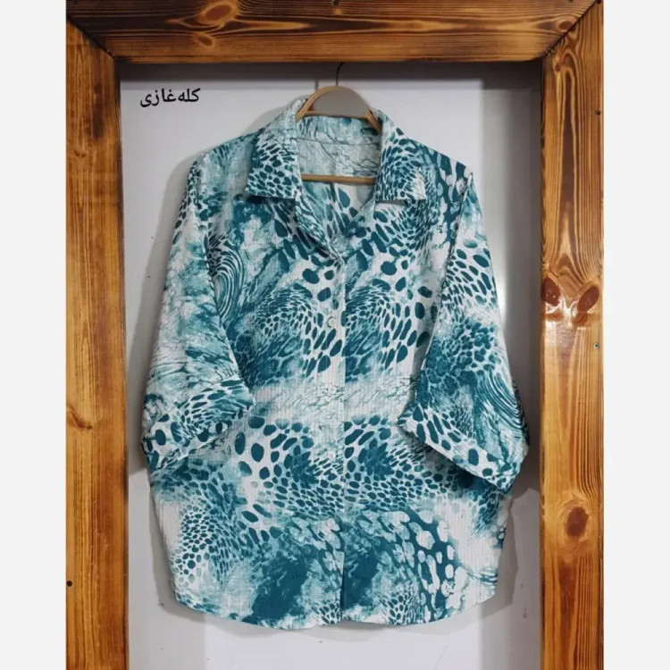 شومیز آبرنگی پلنگی زنانه فری سایز جنس پفکی قد 72