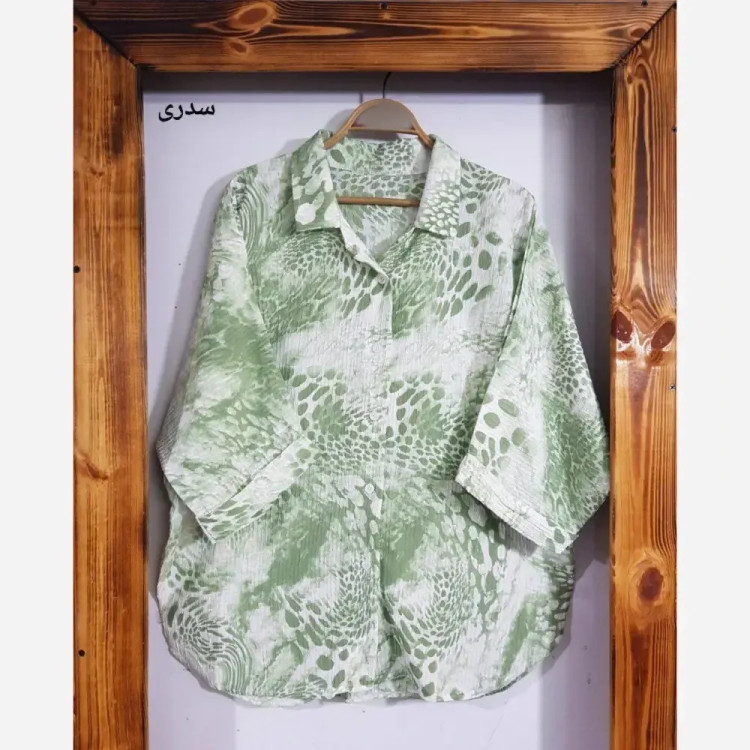 شومیز آبرنگی پلنگی زنانه فری سایز جنس پفکی قد 72