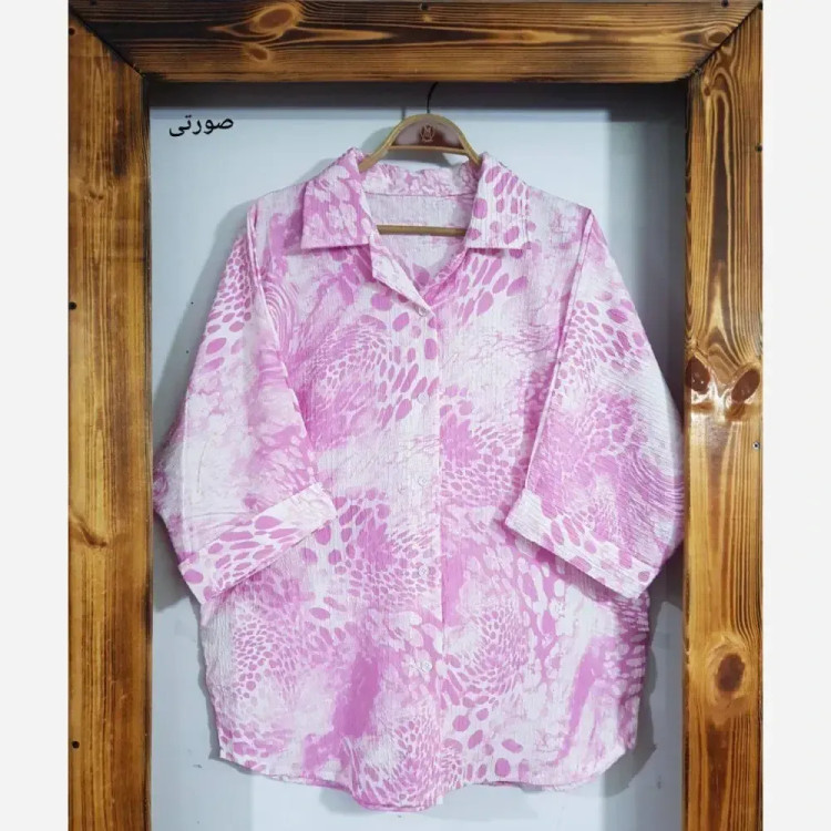 شومیز آبرنگی پلنگی زنانه فری سایز جنس پفکی قد 72