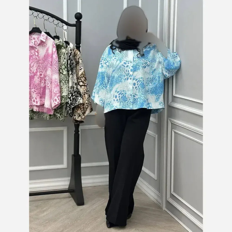 شومیز آبرنگی پلنگی زنانه فری سایز جنس پفکی قد 72