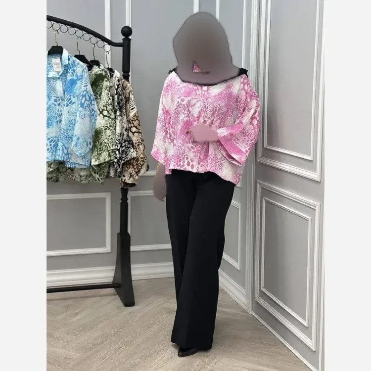 شومیز آبرنگی پلنگی زنانه فری سایز جنس پفکی قد 72