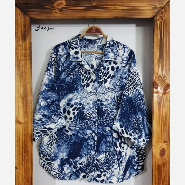 شومیز آبرنگی پلنگی زنانه فری سایز جنس پفکی قد 72