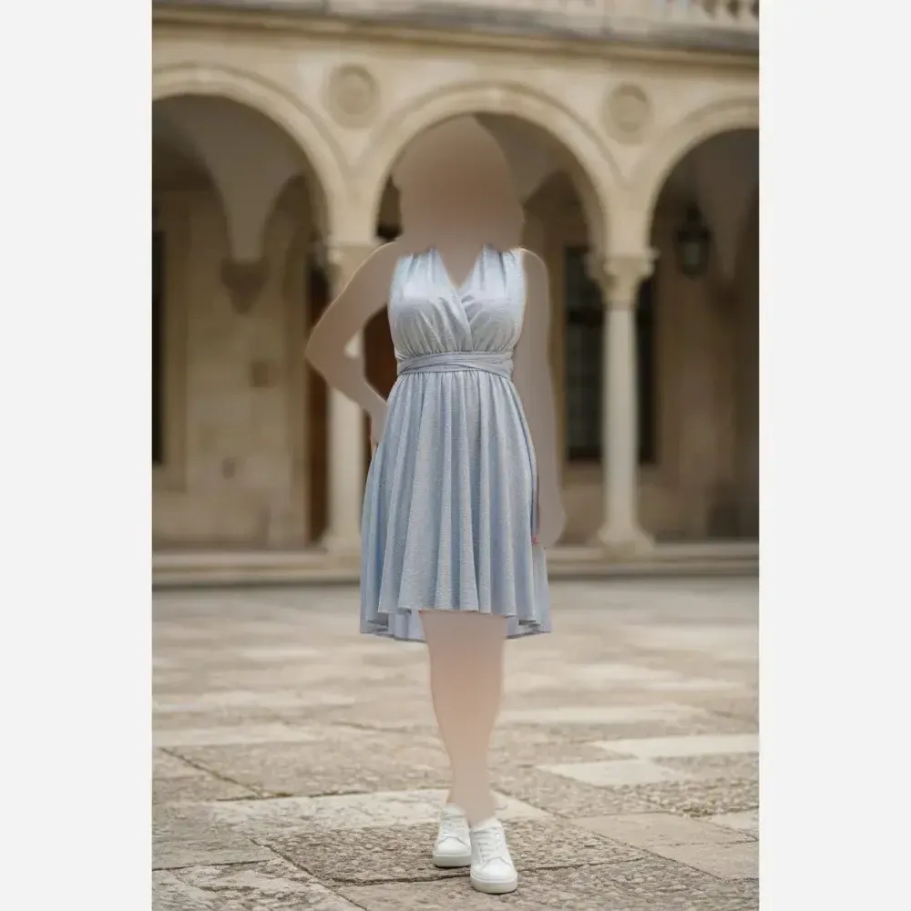 تونیک مجلسی آسنا ح، دیسکو لمه کره ای، قد 95، طوسی آبی، سایز 38-44