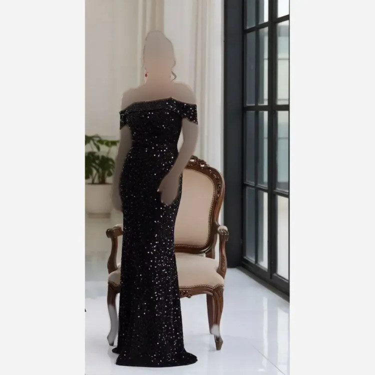 لباس مجلسی زنانه مدل الیسا پولک مخمل سایزبزرگ مشکی نقره ای