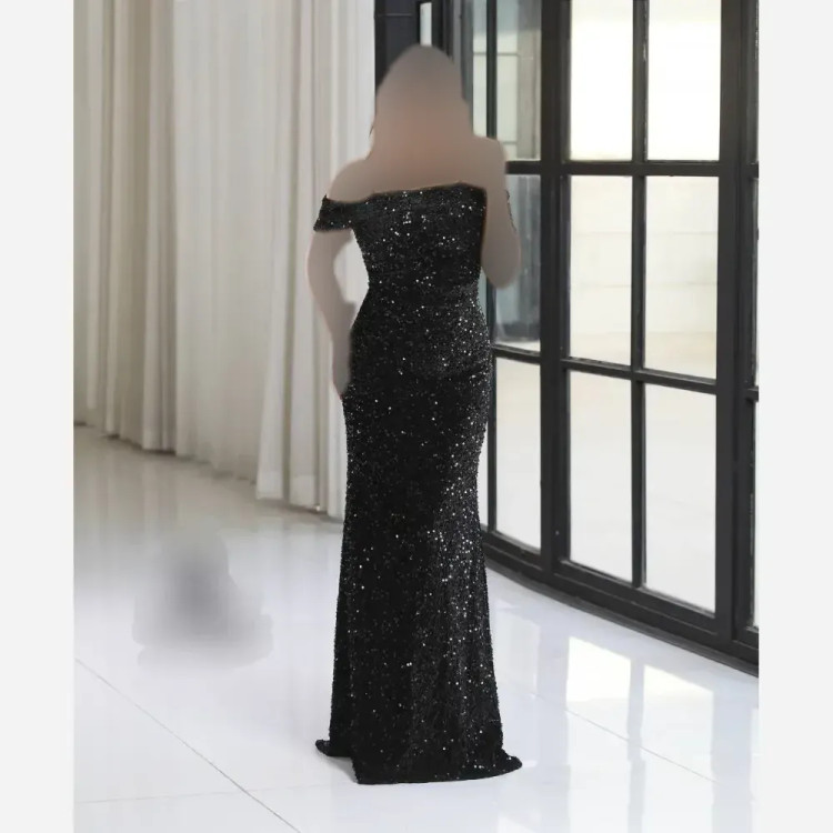 لباس مجلسی زنانه مدل الیسا پولک مخمل سایزبزرگ مشکی نقره ای