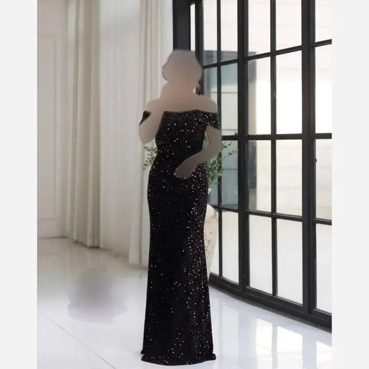 لباس مجلسی زنانه مدل الیسا پولک مخمل سایزبزرگ مشکی نقره ای