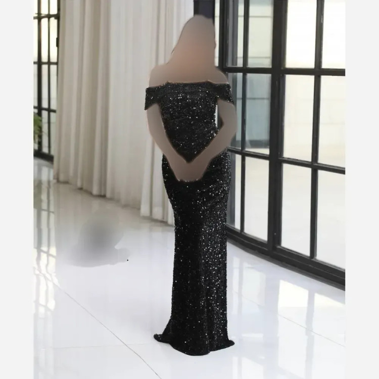 لباس مجلسی زنانه مدل الیسا پولک مخمل سایزبزرگ مشکی نقره ای