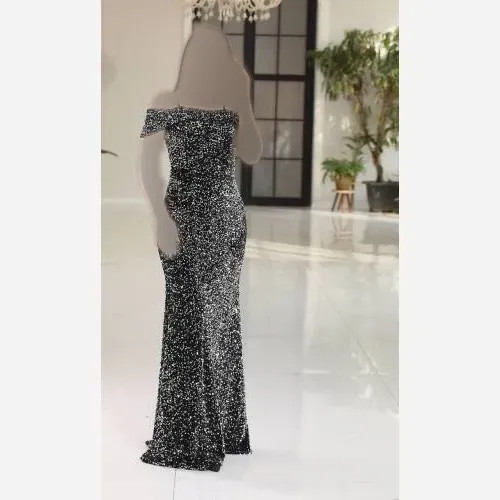 لباس مجلسی زنانه مدل الیسا پولک مخمل سایزبزرگ مشکی نقره ای