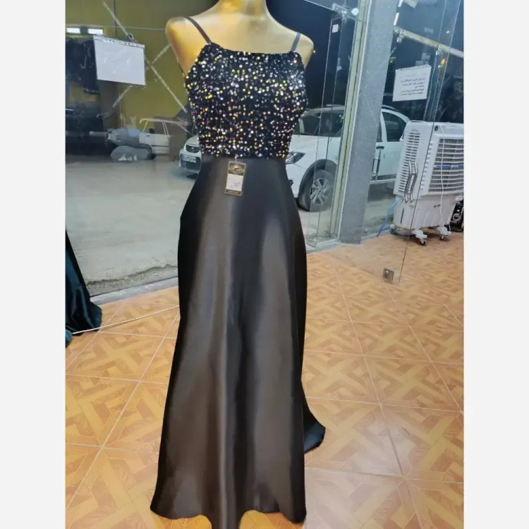 لباس مجلسی زنانه مدل آرمیتا ماکسی ساتن آمریکایی و پولک مخمل سایز 38 تا 46