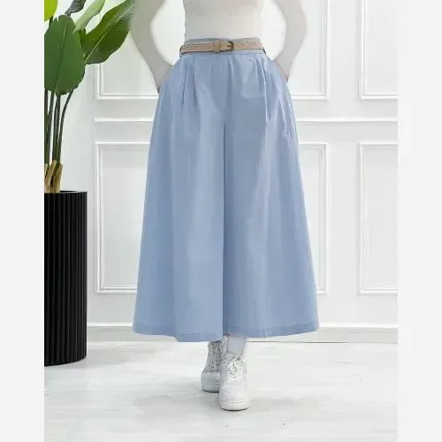 دامن شلواری لینن زنانه سایز فری رنگ آبی آسمانی قد 90