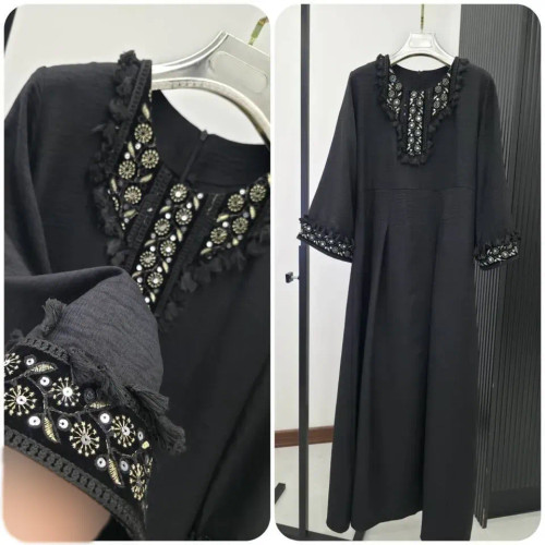 پیراهن ماکسی زنانه مدل وانیا طرح گلدوزی و پولک دوزی سایز بزرگ مشکی