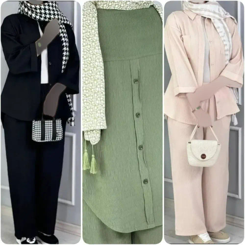 ست نازنین آیوا کوک دوزی فری سایز 38_46 زنانه نسکافه ای بنتون شیری کرم