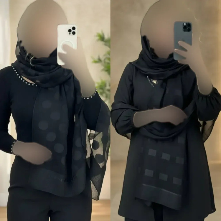 شال مشکی حریر شیشه ای مجلسی ابریشم طرح دار فری سایز 75x192