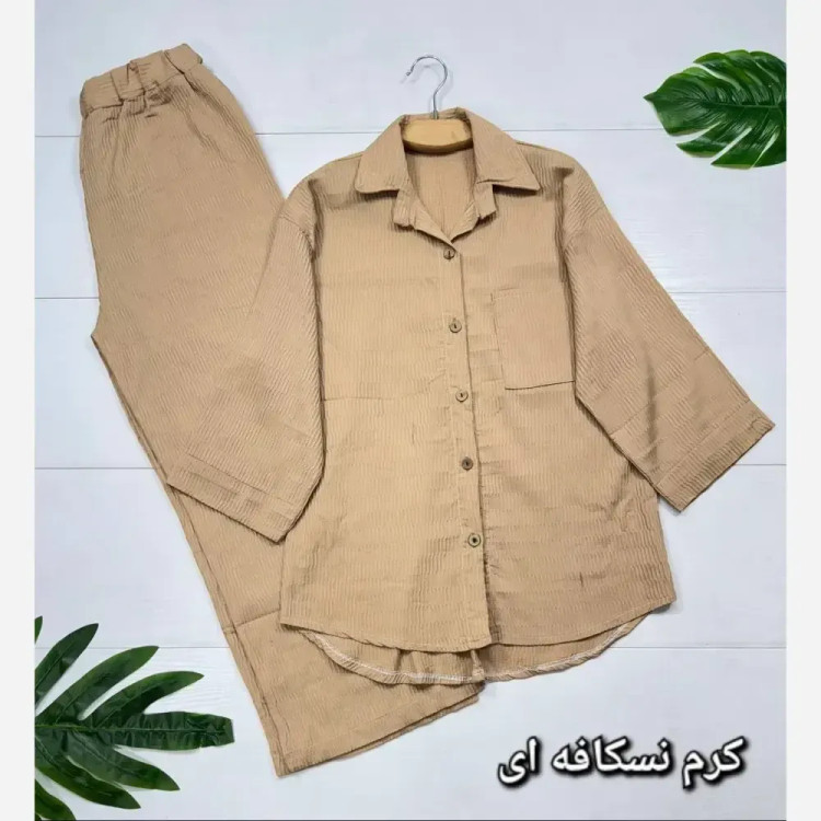 ست نازنین آیوا کوک دوزی فری سایز 38_46 زنانه نسکافه ای بنتون شیری کرم