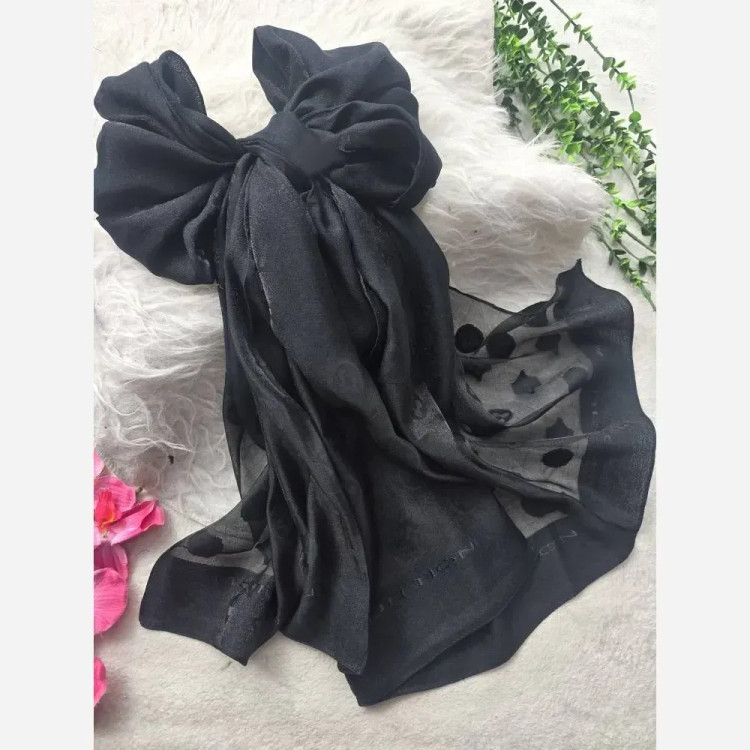 شال مشکی حریر شیشه ای مجلسی ابریشم طرح دار فری سایز 75x192