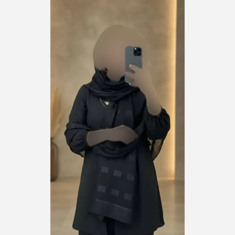شال مشکی حریر شیشه ای مجلسی ابریشم طرح دار فری سایز 75x192