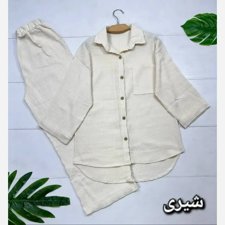 ست نازنین آیوا کوک دوزی فری سایز 38_46 زنانه نسکافه ای بنتون شیری کرم