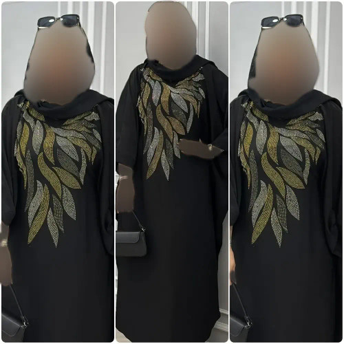 عبایی برگی الیزه مشکی فری سایز 38 تا 52 قد 120 زنانه شیک