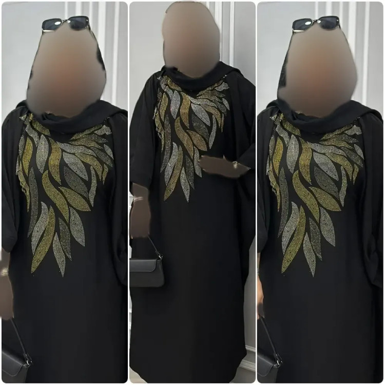 عبایی برگی الیزه مشکی فری سایز 38 تا 52 قد 120 زنانه شیک