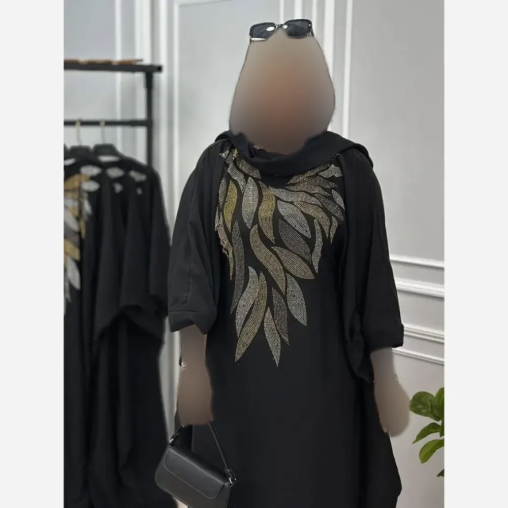 عبایی برگی الیزه مشکی فری سایز 38 تا 52 قد 120 زنانه شیک