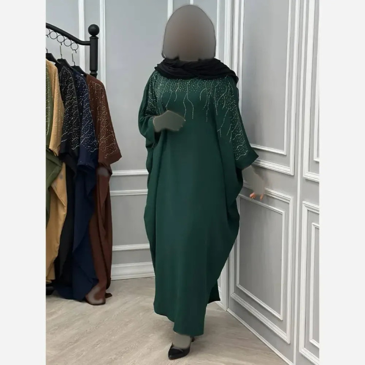 عبایی نگین آبشاری الیزه فری سایز زنانه مجلسی شیک مشکی کرم نسکافه ای