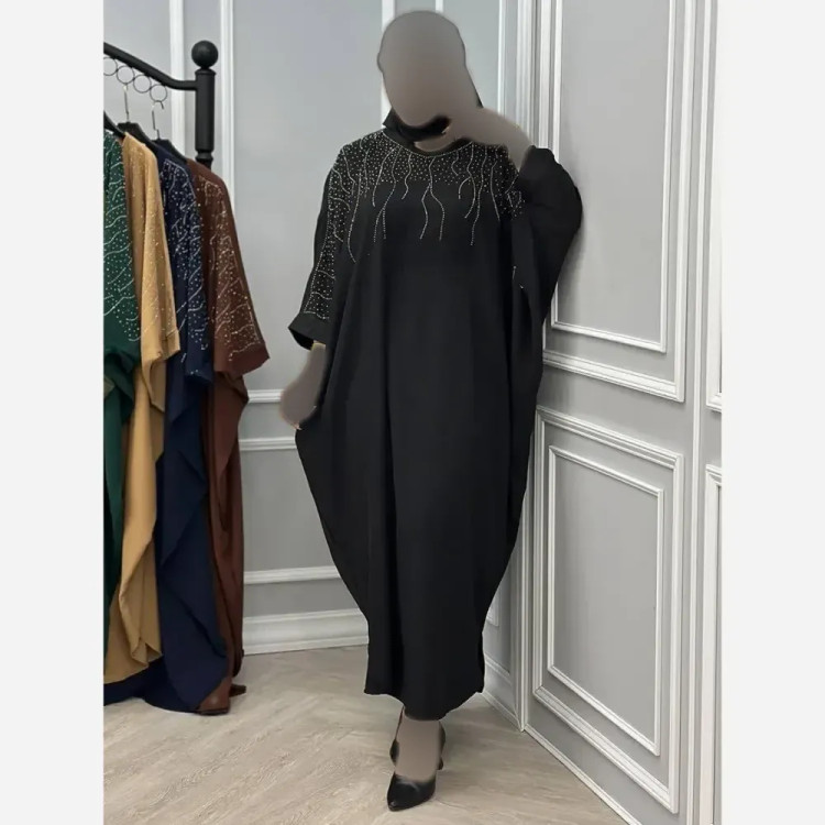 عبایی نگین آبشاری الیزه فری سایز زنانه مجلسی شیک مشکی کرم نسکافه ای