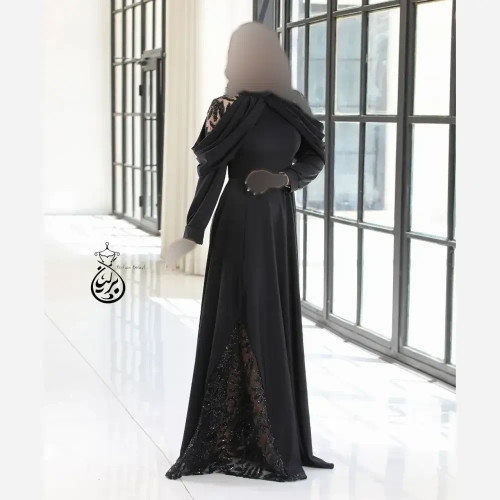 لباس مجلسی زنانه کرپ غواصی پولکی ترک مشکی سایزبندی کامل