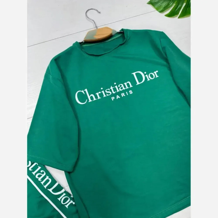 ست تیشرت و شلوار پنبه گلکسی کریستین دیور رنگی زنانه فری سایز