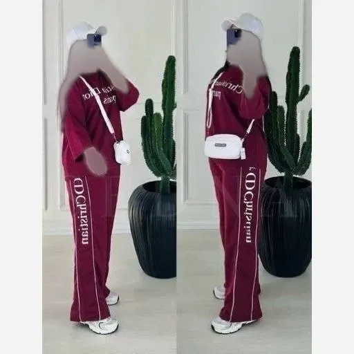 ست تیشرت و شلوار پنبه گلکسی کریستین دیور رنگی زنانه فری سایز