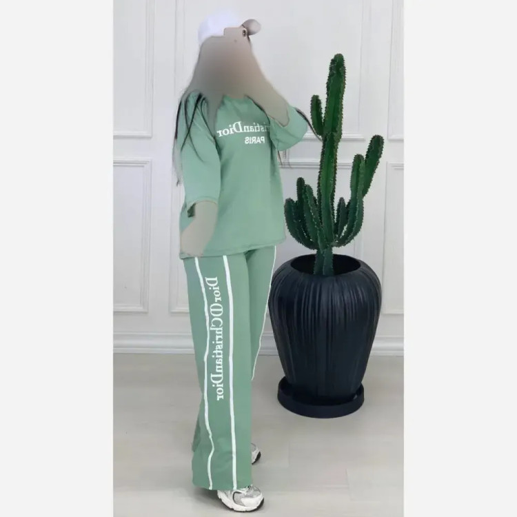 ست تیشرت و شلوار پنبه گلکسی کریستین دیور رنگی زنانه فری سایز