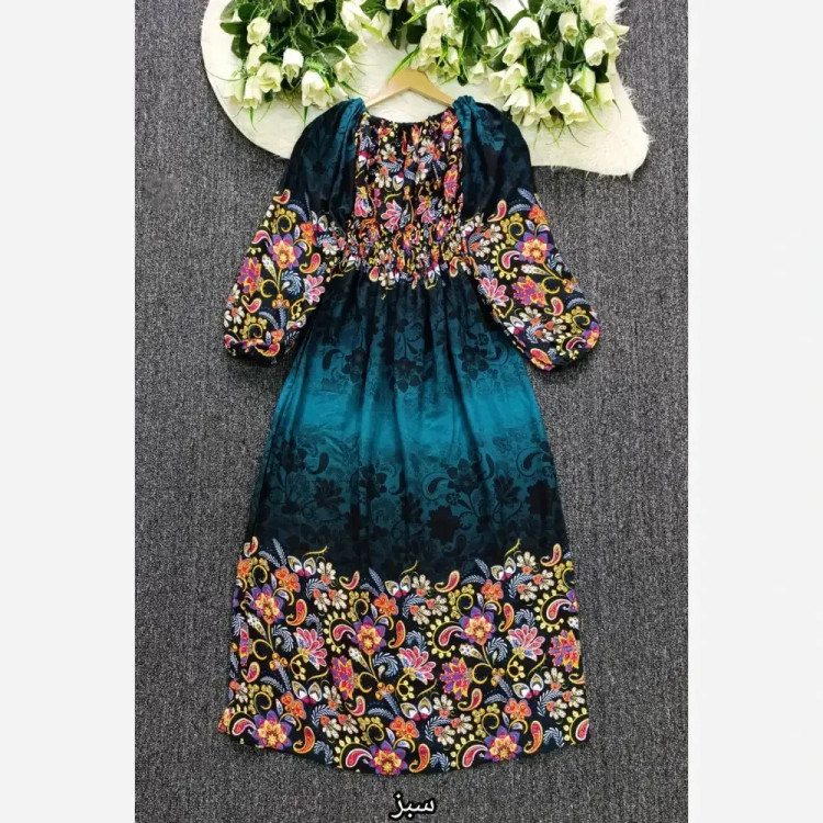 پیراهن ساحلی نخی زنانه کمر کش فری سایز تا 48 | قد 127 | تضمین کیفیت