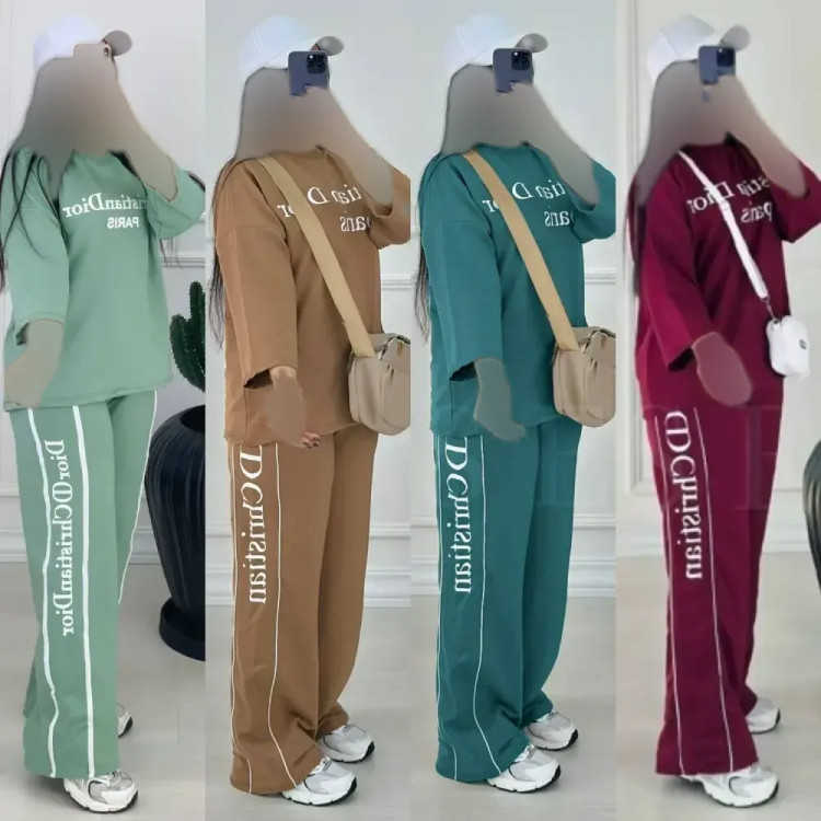 ست تیشرت و شلوار زنانه پنبه گلکسی کریستین دیور رنگی فری سایز 38_46