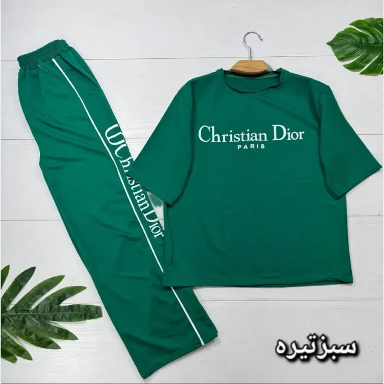 ست تیشرت و شلوار زنانه پنبه گلکسی کریستین دیور رنگی فری سایز 38_46