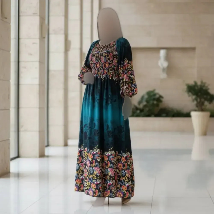 پیراهن ساحلی نخی زنانه کمر کش فری سایز تا 48 | قد 127 | تضمین کیفیت