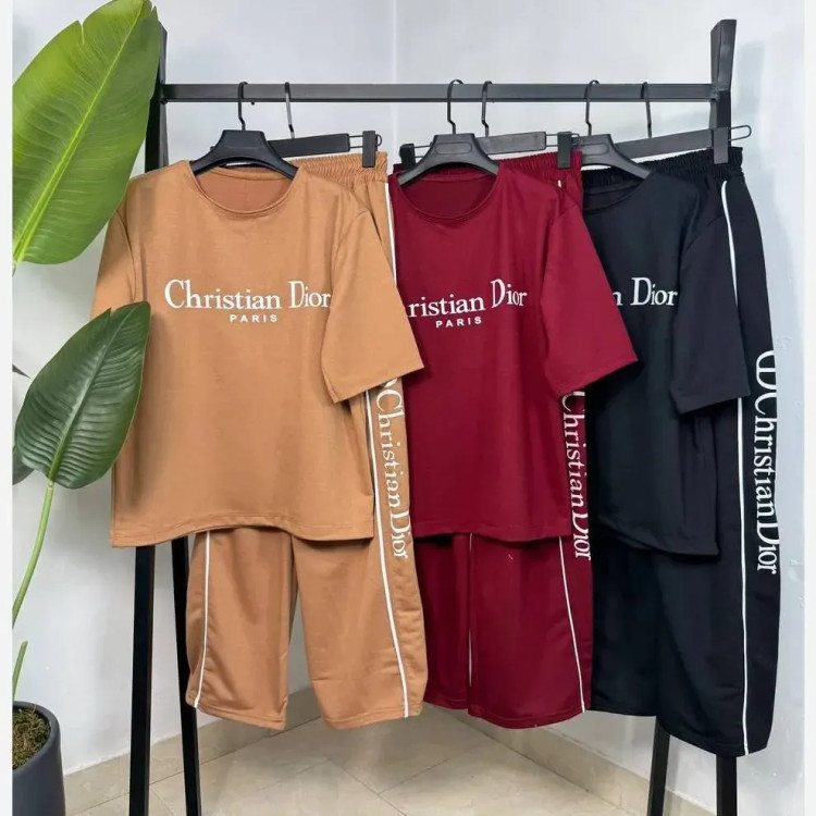 ست تیشرت و شلوار زنانه پنبه گلکسی کریستین دیور رنگی فری سایز 38_46