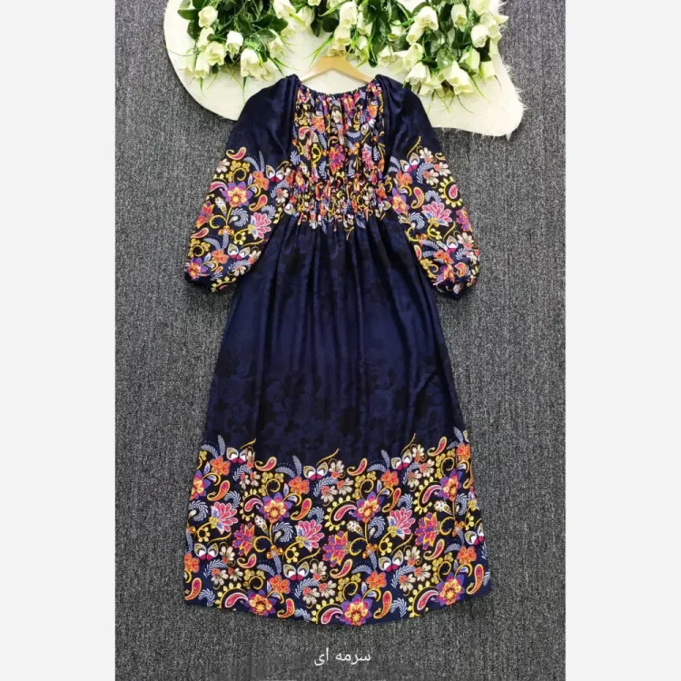 پیراهن ساحلی نخی زنانه کمر کش فری سایز تا 48 | قد 127 | تضمین کیفیت