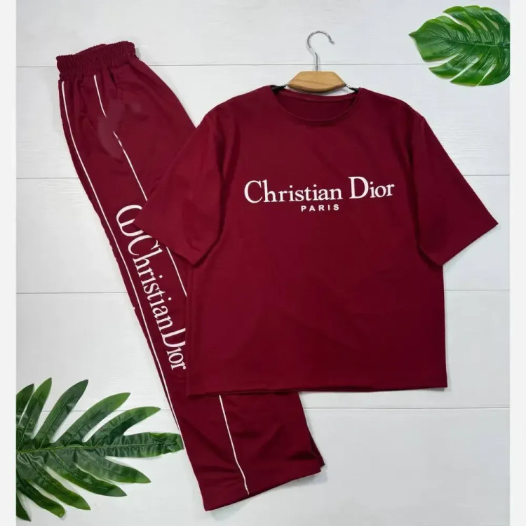 ست تیشرت و شلوار زنانه پنبه گلکسی کریستین دیور رنگی فری سایز 38_46